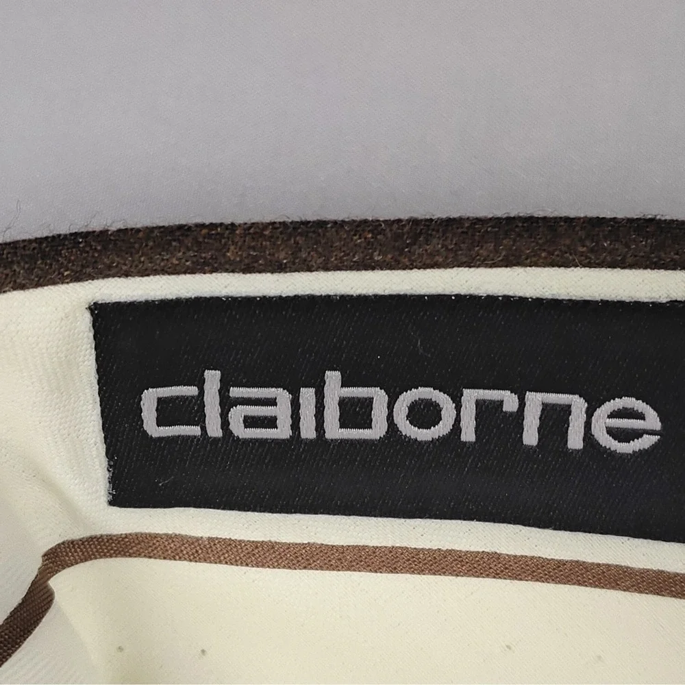VTG Claiborne Dress Pants Mens 42x32 Brown 100% Worsted Wool Pleated Cuffed NWOT